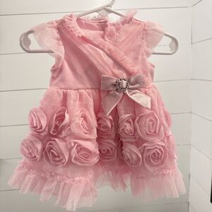 Nannette Baby Girl Pink Rosette Dress 0-3M | Easter Wedding Photo